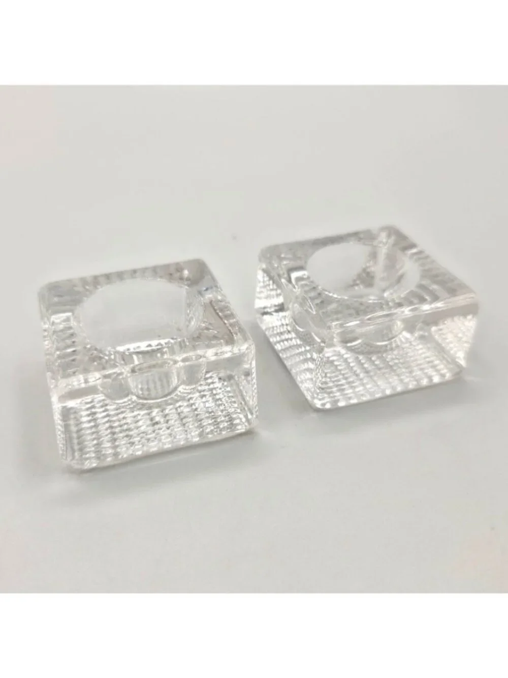 Vintage Glass Square Salt Cellars Dips Clear Waffle Bottom Grid Base Set of 2